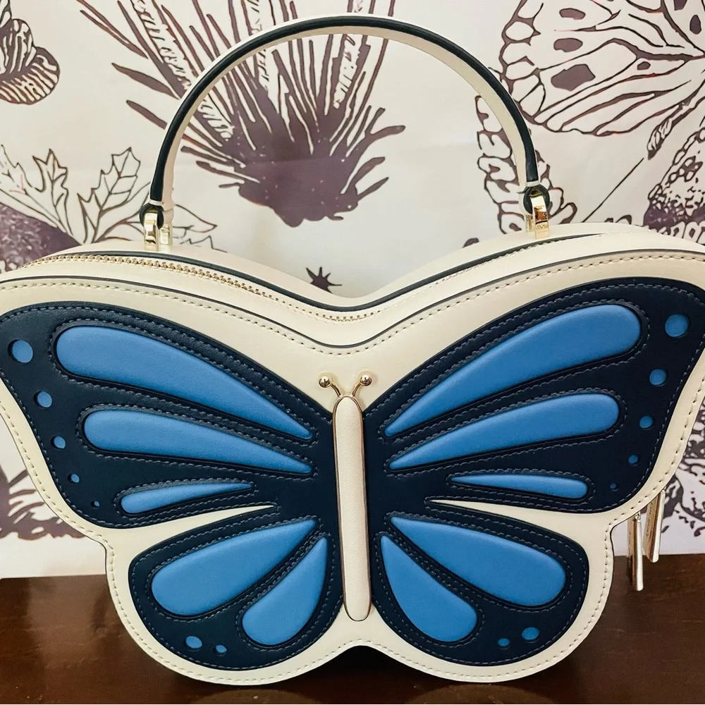 • NWT KATE SPADE FLUTTER FLY 3D BUTTERFLY CROSSBODY BLUE MULTI WHITE CARD HOLDER